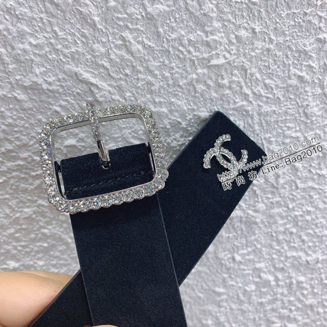 Chanel女士皮帶 香奈兒彈羊絨皮和羊皮搭鑽扣腰帶 香奈兒彈力腰帶  jjp2161